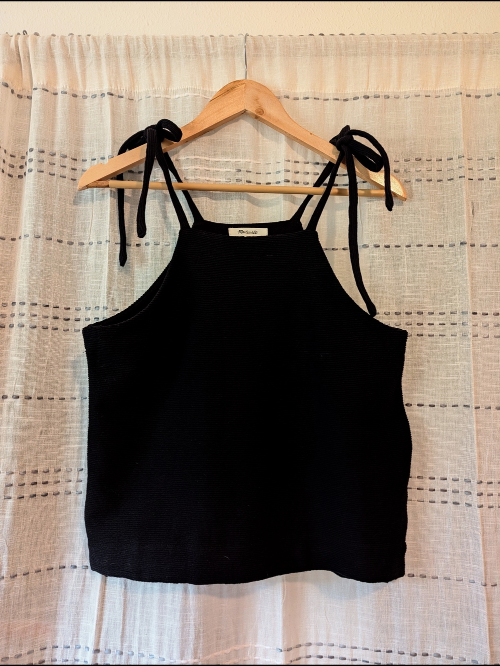Madewell Ribbed Black Tie-Shoulder Knit Tank Top Size Small